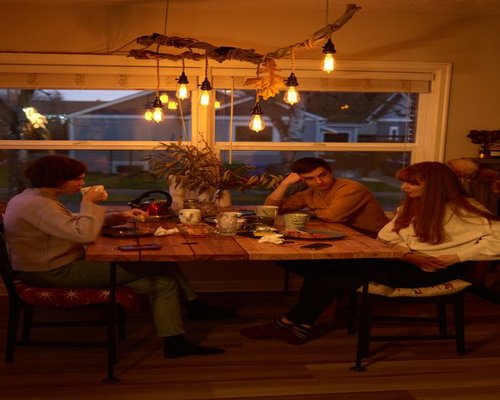 calm family dinner at home with warm lighting