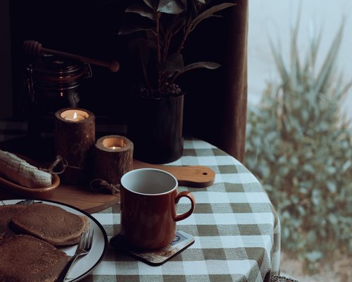 home breakfast on a wooden table in Chile